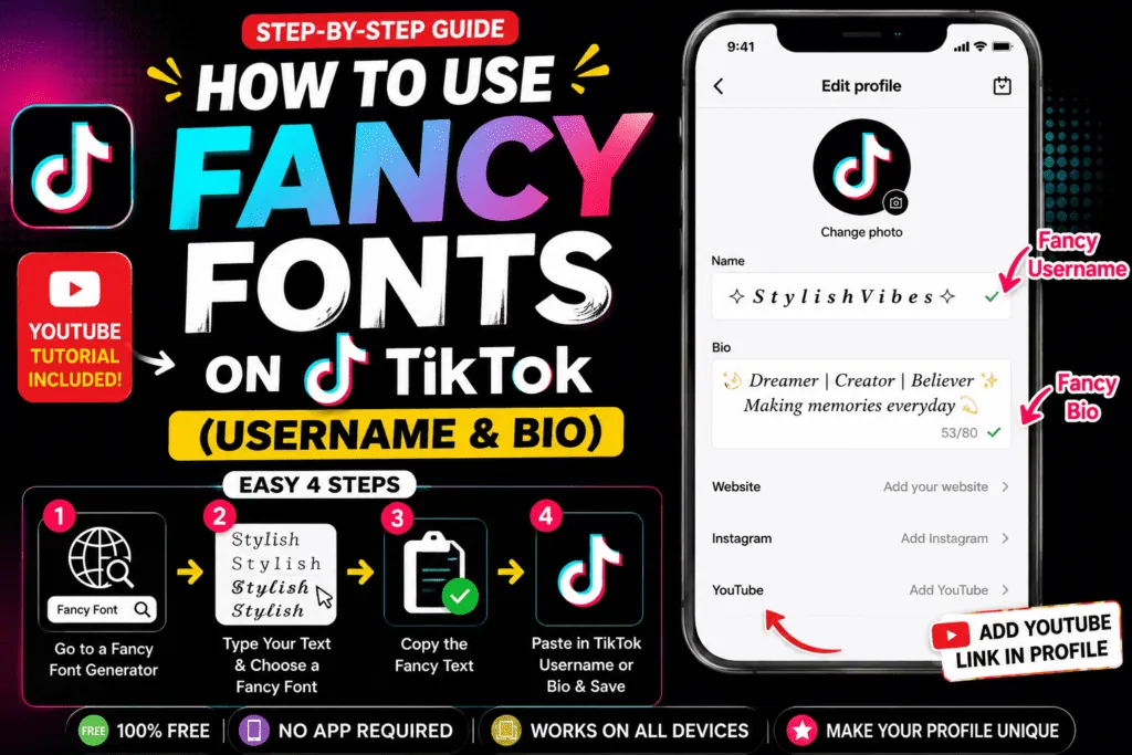 Steps to paste fancy fonts into a TikTok name and bio